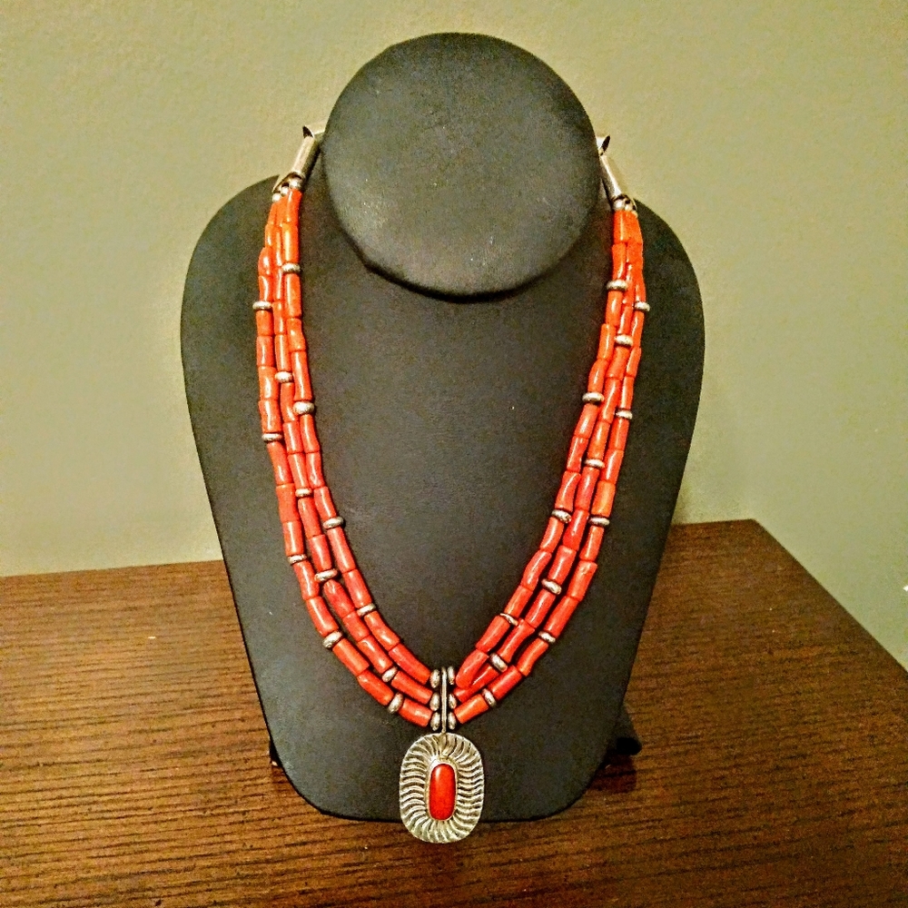 Native Mediterranean Coral and sterling necklace